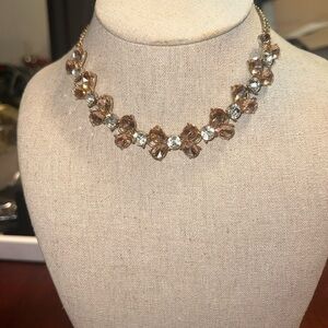 Rhinestone Bow Necklace 13.5-15.5” Pink powder pink blush And Clear Stones